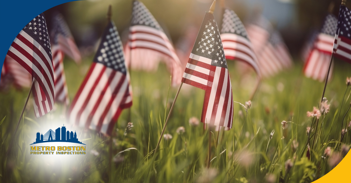 American flags displayed in a grassy field