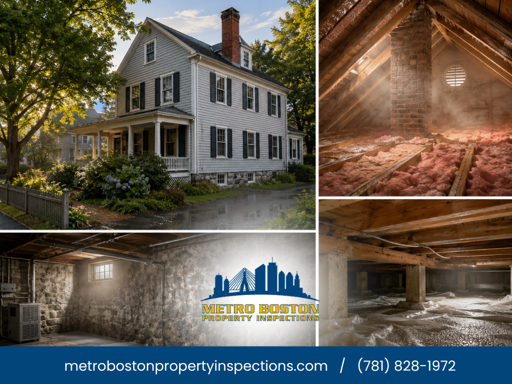 Greater Boston home inspection showing attic, crawl space, and foundation areas.
